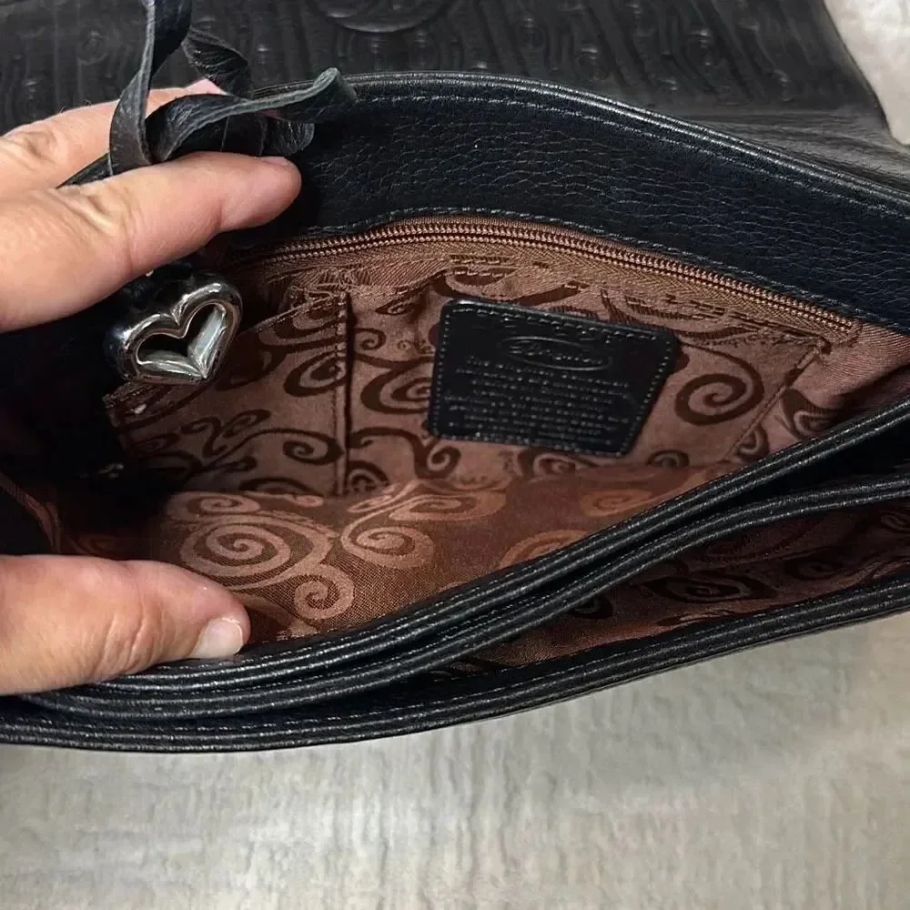 Brighton Black Pebbled Leather Chain Accent Multi Compartment Bag - Picture 9 of 13